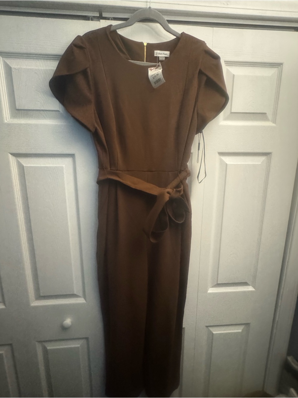 Calvin Klein Brown Tie-Waist Jumpsuit